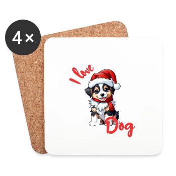 chien noel - j'aime noel et les chiens - Dessous de verre (lot de 4) - blanc - Devant