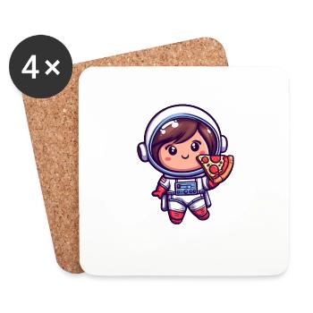 Fille astronaute avec pizza - Dessous de verre (lot de 4) - blanc - Devant