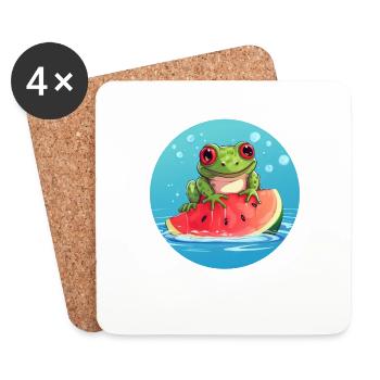 Frog on watermelon in the sea - Coasters (set of 4) - white - Front