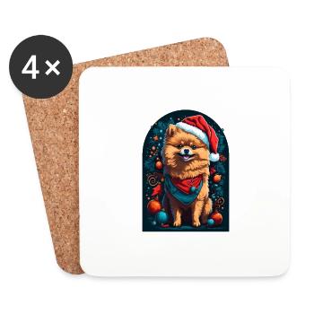 Lustiger Pomeranian Mit Weihnachtsmannmütze Xmas - Untersetzer (4er-Set) - Weiß - Vorne