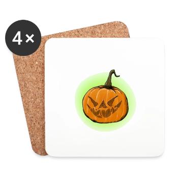 Leuchtender Halloween Kürbis - Untersetzer (4er-Set) - Weiß - Vorne