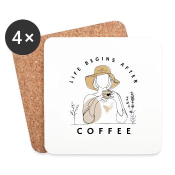 Funny Caffeine Lovers Life Begins After Coffee - Coasters (set of 4) - white - Front