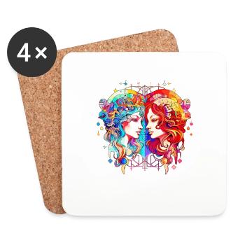 Graphique de l’horoscope du zodiaque - Signe du zodiaque Gémeaux - Dessous de verre (lot de 4) - blanc - Devant