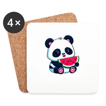 Un panda mignon mange de la pastèque - Dessous de verre (lot de 4) - blanc - Devant