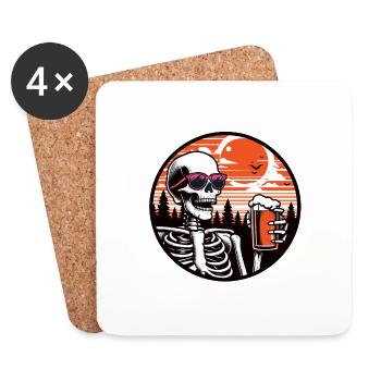 Skeleton with beer and pink glasses - Coasters (set of 4) - white - Front