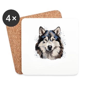 Chien Malamute d’Alaska - Dessous de verre (lot de 4) - blanc - Devant