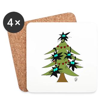 Sapin de Noël avec des chats - Dessous de verre (lot de 4) - blanc - Devant