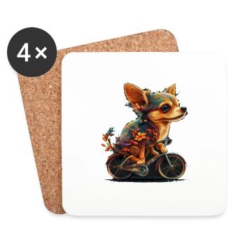 Chihuahua | Bike | Bicycle | Dog | Cycling | - Coasters (set of 4) - white - Front