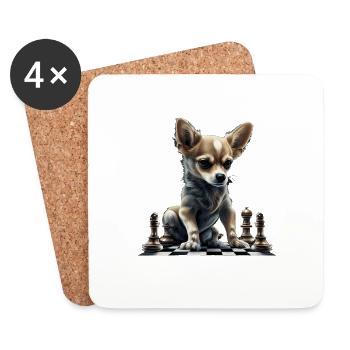 Chihuahua | Schach | Schachspieler Brett Königin - Untersetzer (4er-Set) - Weiß - Vorne