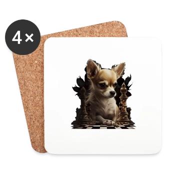 Chihuahua | Schach | Schachspieler Brett Königin - Untersetzer (4er-Set) - Weiß - Vorne