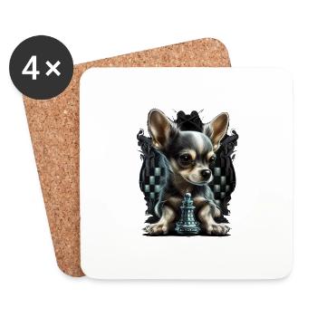 Chihuahua | Schach | Schachspieler Brett Königin - Untersetzer (4er-Set) - Weiß - Vorne