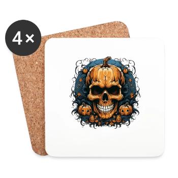 Funny Halloween Skull Pumpkin Design - Coasters (set of 4) - white - Front