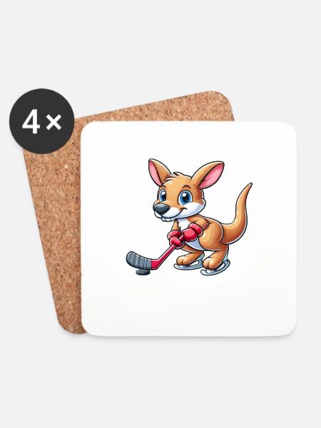 Känguru Eishockey Spieler - Untersetzer (4er-Set) - Weiß