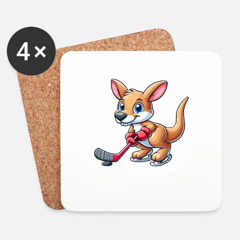 Känguru Eishockey Spieler - Untersetzer (4er-Set) - Weiß