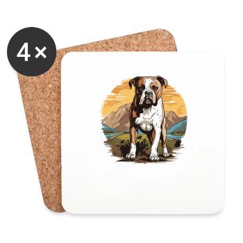 Chien bouledogue américain - Dessous de verre (lot de 4) - blanc - Devant