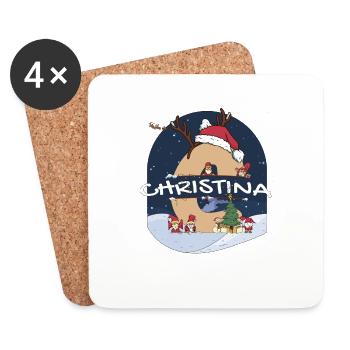 Awesome Christina Name w Santa Hat in Xmas Theme - Coasters (set of 4) - white - Front