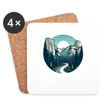 Landscape, Mountains, Forests, Sun - Coasters (set of 4) - white - Front