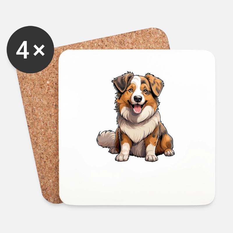 Hund Australian Shepherd - Untersetzer (4er-Set) - Weiß