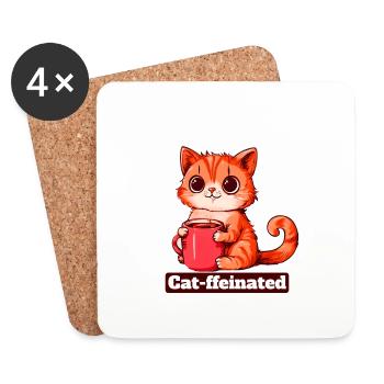 Drôle de chat buvant du café - Dessous de verre (lot de 4) - blanc - Devant