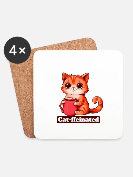 Lustige Katze, die Kaffee trinkt - Untersetzer (4er-Set) - Weiß