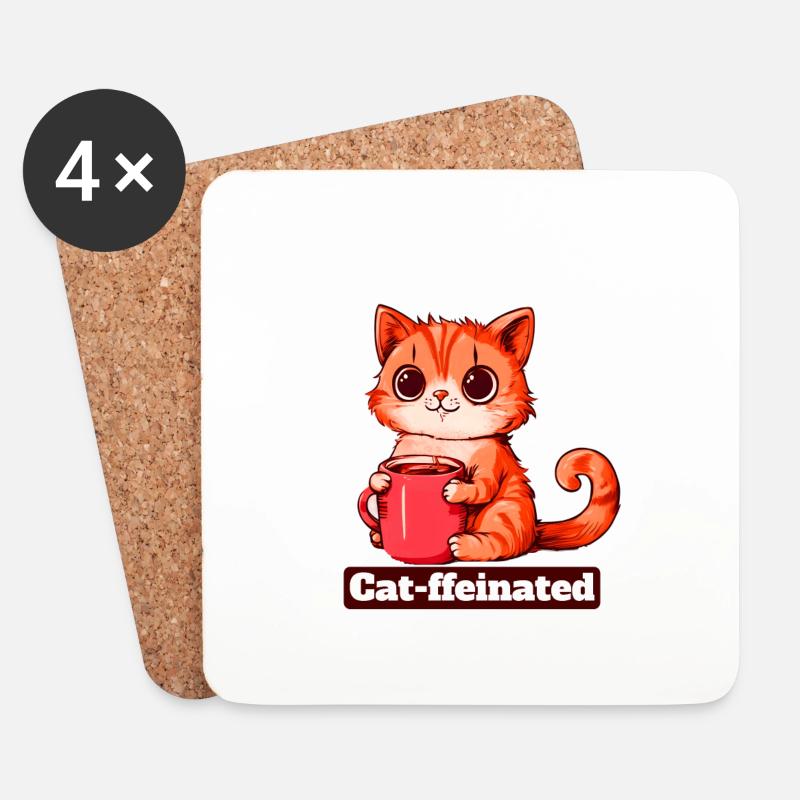 Lustige Katze, die Kaffee trinkt - Untersetzer (4er-Set) - Weiß