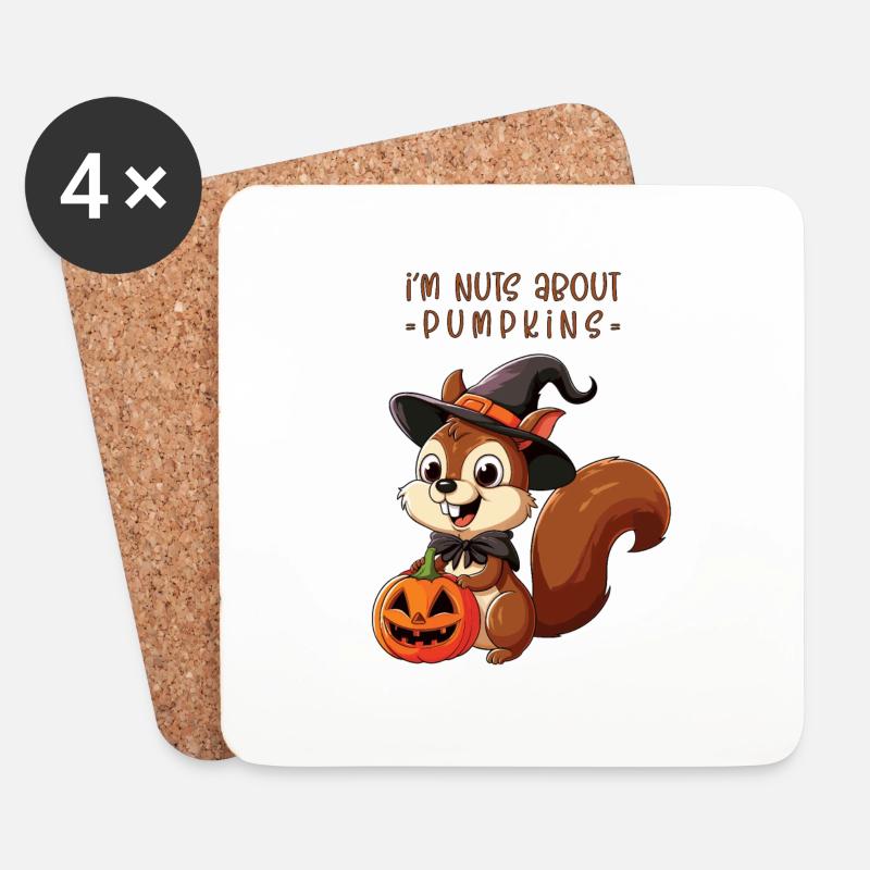 Halloween-Eichhörnchen - Untersetzer (4er-Set) - Weiß