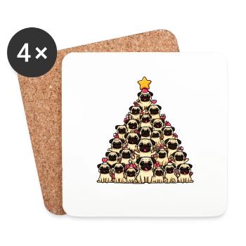 Fête du carlin : un sapin de Noël fait de chiens - Dessous de verre (lot de 4) - blanc - Devant