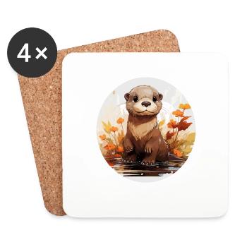 Der lustige kleine Otter - Untersetzer (4er-Set) - Weiß - Vorne
