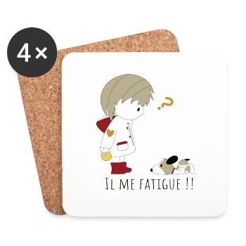 Loris et chien, il me fatigue - Dessous de verre (lot de 4) - blanc - Devant