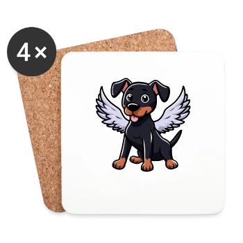 Ange Doberman, Chien De Dessin Animé, Illustration Mignonne - Dessous de verre (lot de 4) - blanc - Devant