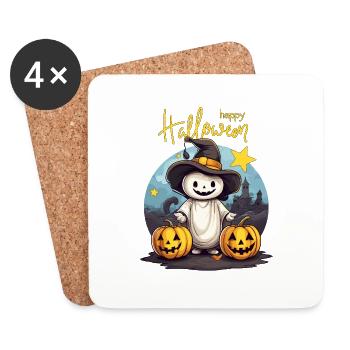 Kleines Gespenst feiert Halloween mit Hexenhut - Untersetzer (4er-Set) - Weiß - Vorne