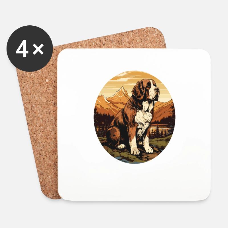 Hund Bernhardiner - Untersetzer (4er-Set) - Weiß