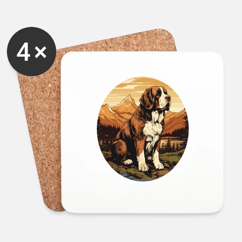Hund Bernhardiner - Untersetzer (4er-Set) - Weiß
