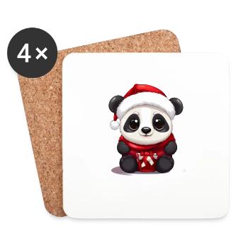 Panda Noël : ours mignon dans la magie des fêtes - Dessous de verre (lot de 4) - blanc - Devant