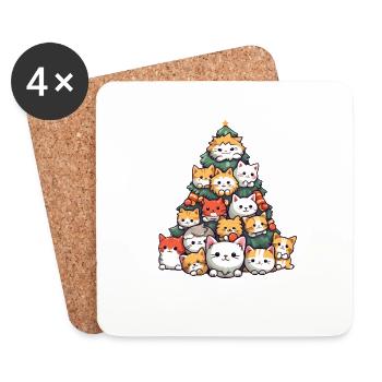 Cat Magic: Furry Noses on the Christmas Tree - Coasters (set of 4) - white - Front