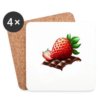 Séduction sucrée : la fraise rencontre le chocolat - Dessous de verre (lot de 4) - blanc - Devant
