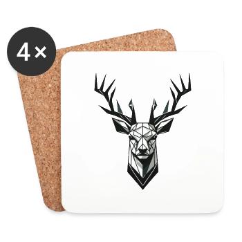 Geometrischer Hirsch mit Geweih - Untersetzer (4er-Set) - Weiß - Vorne