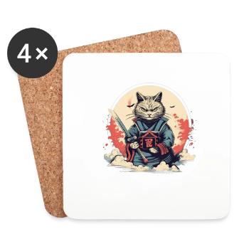Japanische Katze Samurai Style für Katzen Fans - Untersetzer (4er-Set) - Weiß - Vorne