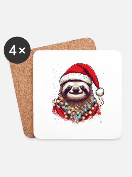 Merry Slothmas - Lustiges niedliches Faultier-Design-Weihnachten - Untersetzer (4er-Set) - Weiß