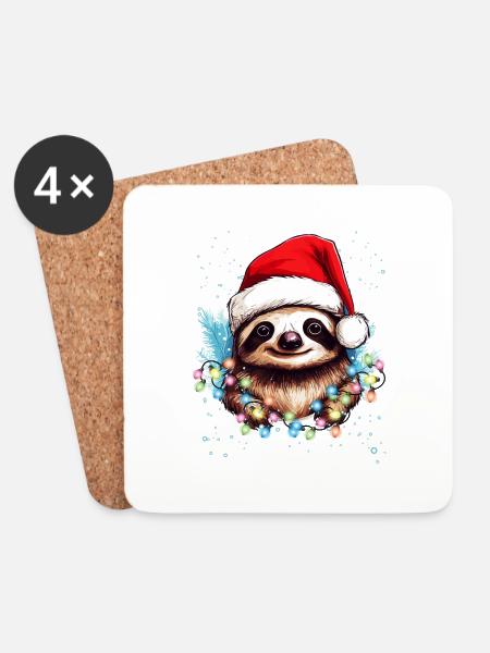 Lustiges lächelndes Faultier Weihnachten - Weihnachtsfaultier - Untersetzer (4er-Set) - Weiß