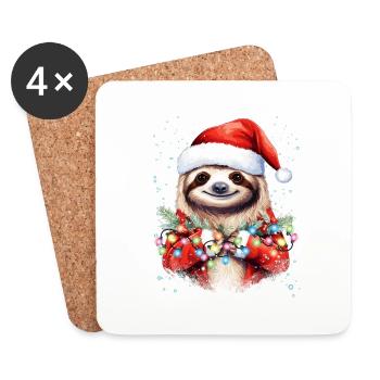 Sloth Christmas Art, Cute and Funny Sloth - Coasters (set of 4) - white - Front