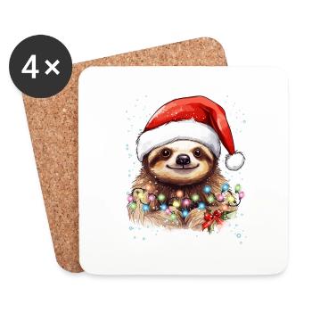 Sloth Graphic, Funny Sloth Christmas Pajama - Coasters (set of 4) - white - Front
