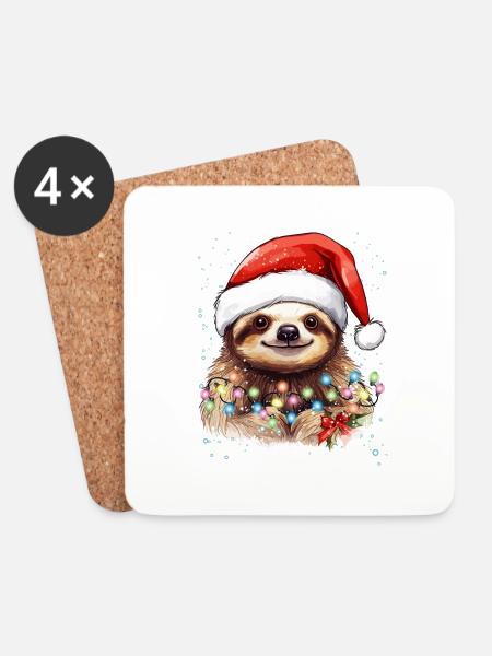 Faultier Grafik, Lustiges Faultier Weihnachten Pyjama - Untersetzer (4er-Set) - Weiß