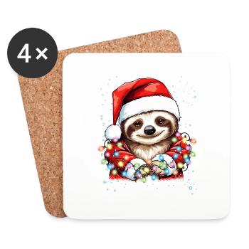 Christmas Deco Sloth with Christmas Lights - Coasters (set of 4) - white - Front