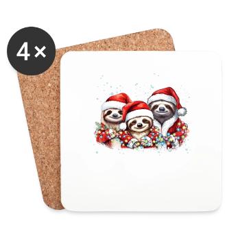 Sloth Family Christmas, Mom, Dad, Baby Sloth Chris - Coasters (set of 4) - white - Front
