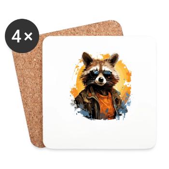 Witziger Waschbär mit Sonnenbrille - Untersetzer (4er-Set) - Weiß - Vorne