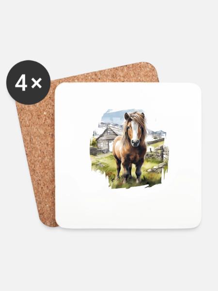 Pony Island Pferd Shetland Pony Shetty - Untersetzer (4er-Set) - Weiß