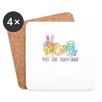 Peace Love Eighth Grade Funny Tie Dye Student - Coasters (set of 4) - white - Front