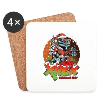 Noël T-REX joyeux XREX cadeau équipage - Dessous de verre (lot de 4) - blanc - Devant