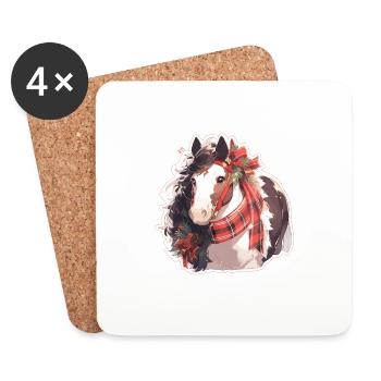 Cheval, Chevaux, Noël, Équitation, Sports équestres - Dessous de verre (lot de 4) - blanc - Devant